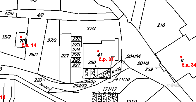 Petříkov 37, Ostružná na parcele st. 41 v KÚ Petříkov u Branné, Katastrální mapa