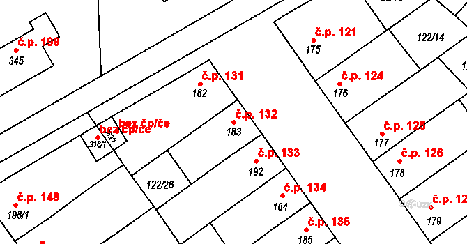 Žalkovice 132 na parcele st. 183 v KÚ Žalkovice, Katastrální mapa