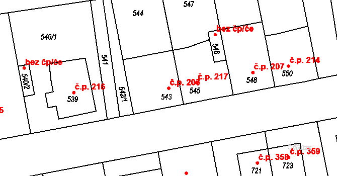 Grygov 203 na parcele st. 543 v KÚ Grygov, Katastrální mapa