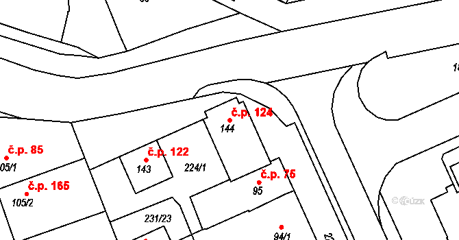 Lutín 124 na parcele st. 144 v KÚ Lutín, Katastrální mapa