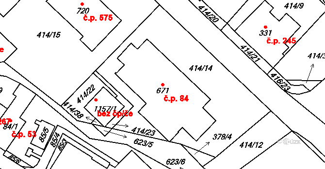 Jablonné nad Orlicí 84 na parcele st. 671 v KÚ Jablonné nad Orlicí, Katastrální mapa