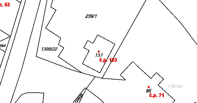 Semanín 123 na parcele st. 137 v KÚ Semanín, Katastrální mapa