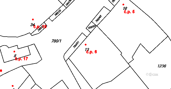 Jedov 6, Náměšť nad Oslavou na parcele st. 13 v KÚ Jedov, Katastrální mapa