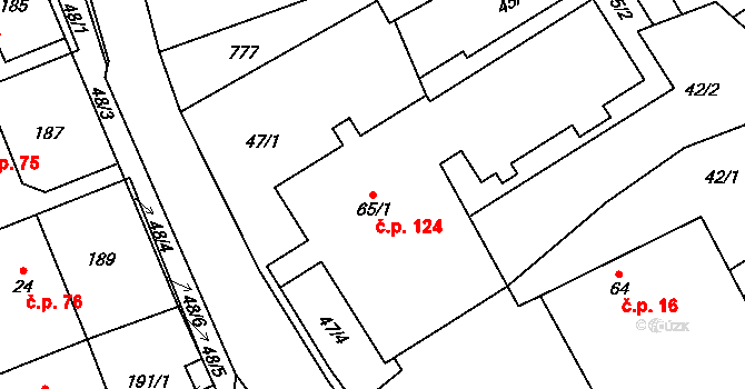 Kotvrdovice 124 na parcele st. 65/1 v KÚ Kotvrdovice, Katastrální mapa
