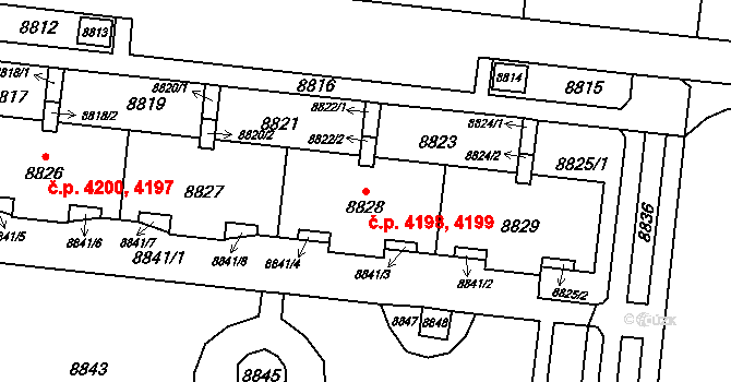 Židenice 4198,4199, Brno na parcele st. 8828 v KÚ Židenice, Katastrální mapa