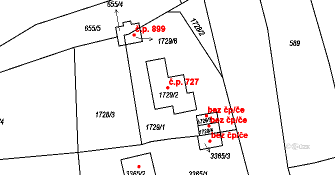 Železný Brod 727 na parcele st. 1729/2 v KÚ Železný Brod, Katastrální mapa