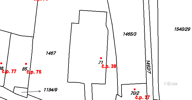 Temelín 38 na parcele st. 71 v KÚ Temelín, Katastrální mapa