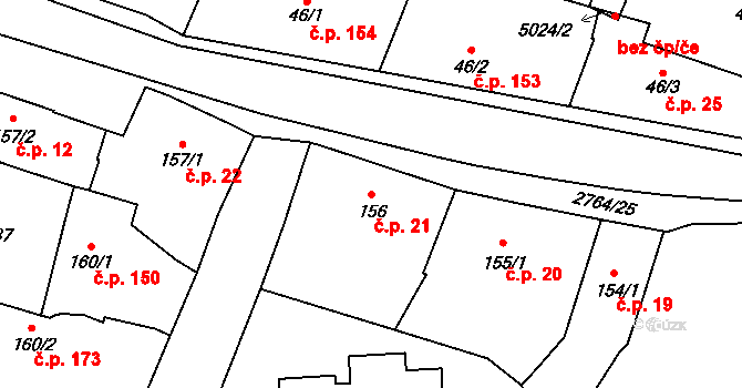 Střed 21, Rokycany na parcele st. 156 v KÚ Rokycany, Katastrální mapa