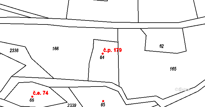 Olešnice v Orlických horách 179 na parcele st. 64 v KÚ Olešnice v Orlických horách, Katastrální mapa