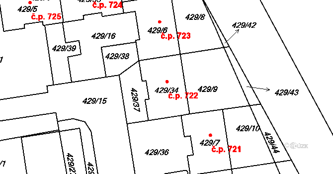 Libuš 722, Praha na parcele st. 429/34 v KÚ Libuš, Katastrální mapa