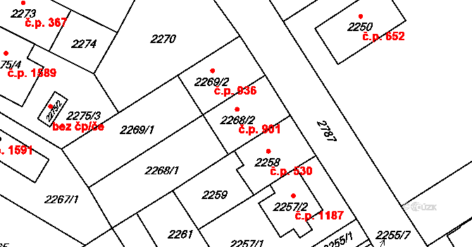 Kyje 901, Praha na parcele st. 2268/2 v KÚ Kyje, Katastrální mapa