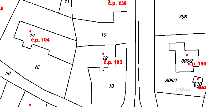 Dolní Libchava 103, Česká Lípa na parcele st. 12 v KÚ Dolní Libchava, Katastrální mapa