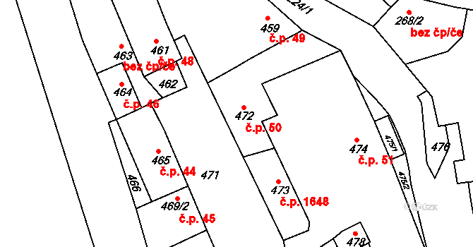 Šlapanice 50 na parcele st. 472 v KÚ Šlapanice u Brna, Katastrální mapa