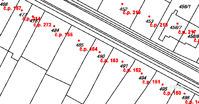 Blažovice 153 na parcele st. 490 v KÚ Blažovice, Katastrální mapa