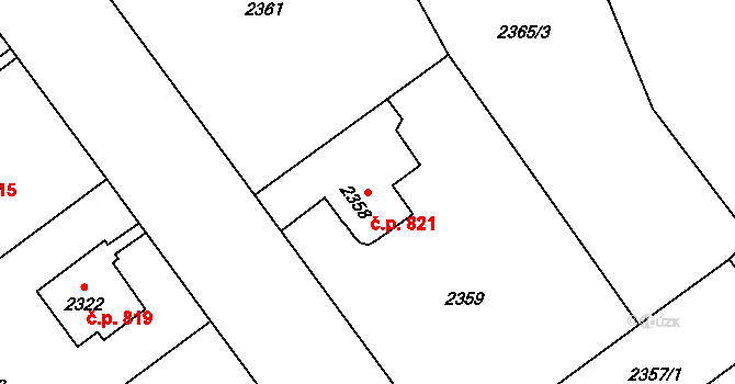 Bolevec 821, Plzeň na parcele st. 2358 v KÚ Bolevec, Katastrální mapa