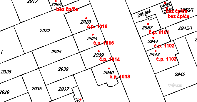 Východní Předměstí 1014, Plzeň na parcele st. 2939 v KÚ Plzeň, Katastrální mapa