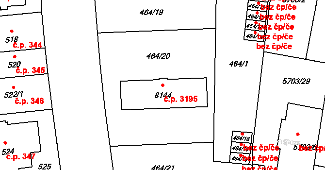 Prostějov 3195 na parcele st. 8144 v KÚ Prostějov, Katastrální mapa