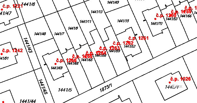 Prostřední Suchá 1263, Havířov na parcele st. 1441/58 v KÚ Prostřední Suchá, Katastrální mapa