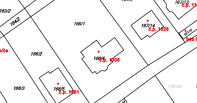 Ráj 1305, Karviná na parcele st. 166/4 v KÚ Ráj, Katastrální mapa