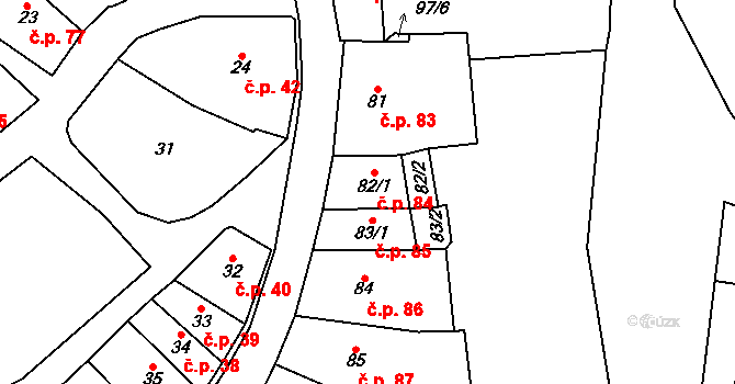 Loket 84 na parcele st. 82/1 v KÚ Loket, Katastrální mapa