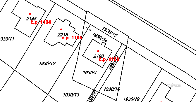 Pacov 1106 na parcele st. 2198 v KÚ Pacov, Katastrální mapa