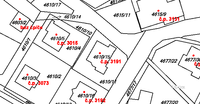 Teplice 3191 na parcele st. 4610/15 v KÚ Teplice, Katastrální mapa