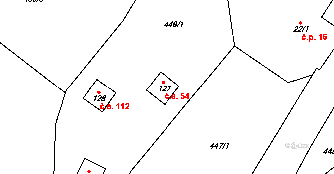 Sokolí 54, Třebíč na parcele st. 127 v KÚ Sokolí, Katastrální mapa