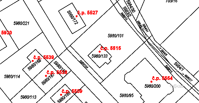 Chomutov 5515 na parcele st. 5980/133 v KÚ Chomutov I, Katastrální mapa