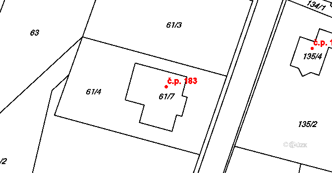 Velíková 183, Zlín na parcele st. 61/7 v KÚ Velíková, Katastrální mapa