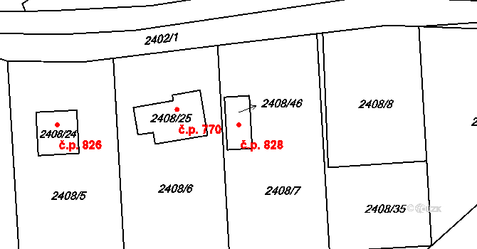 Palkovice 828 na parcele st. 2408/46 v KÚ Palkovice, Katastrální mapa