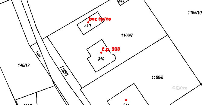 Jakubov u Moravských Budějovic 208 na parcele st. 319 v KÚ Jakubov u Moravských Budějovic, Katastrální mapa