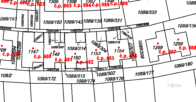 Příluky 453, Zlín na parcele st. 1153 v KÚ Příluky u Zlína, Katastrální mapa