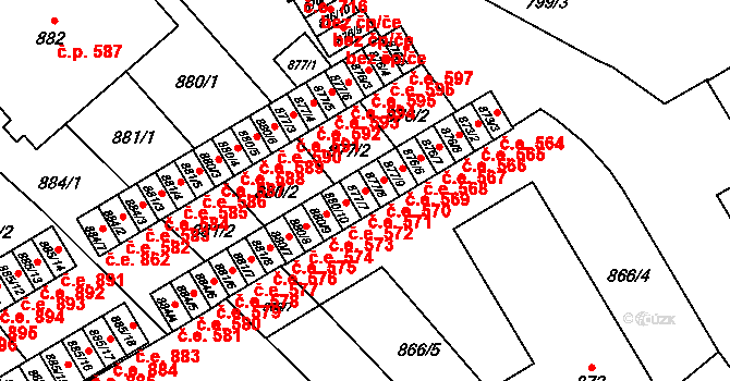 Vyškov-Předměstí 571, Vyškov na parcele st. 877/7 v KÚ Vyškov, Katastrální mapa
