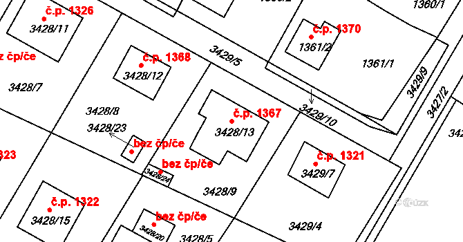 Bruntál 1367 na parcele st. 3428/13 v KÚ Bruntál-město, Katastrální mapa