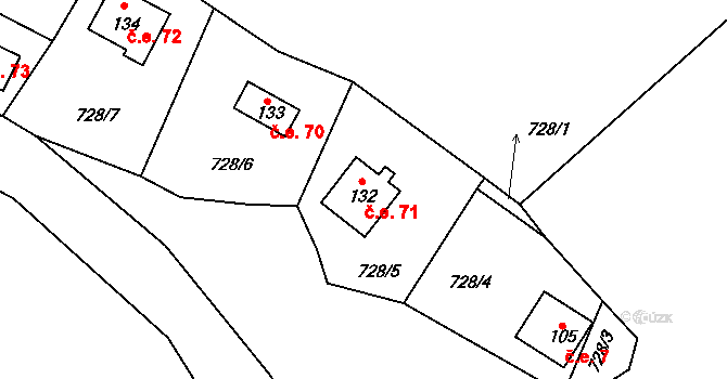 Hodkov 71, Zbraslavice na parcele st. 132 v KÚ Hodkov, Katastrální mapa