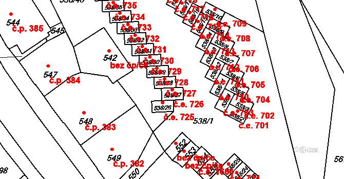 Děčín IV-Podmokly 726, Děčín na parcele st. 538/27 v KÚ Podmokly, Katastrální mapa