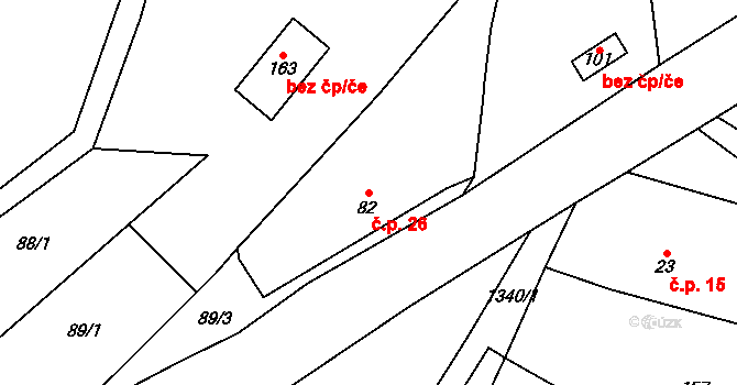 Kvasejovice 26, Sedlec-Prčice na parcele st. 82 v KÚ Kvasejovice, Katastrální mapa