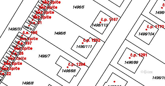 Bylnice 1292, Brumov-Bylnice na parcele st. 1496/111 v KÚ Bylnice, Katastrální mapa