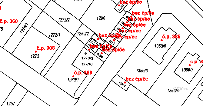Bílina 39100073 na parcele st. 1270/2 v KÚ Bílina, Katastrální mapa