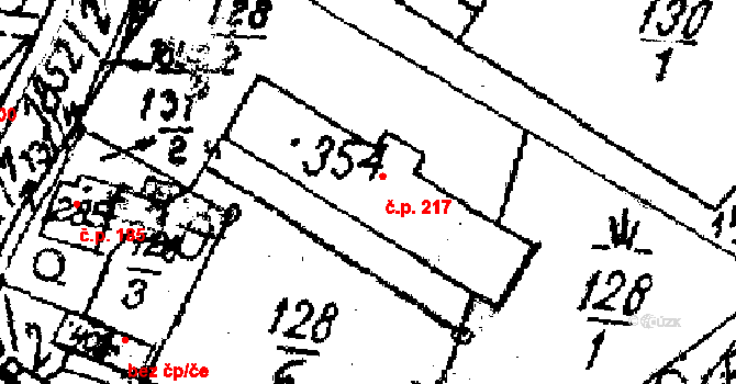 Kašava 217 na parcele st. 354 v KÚ Kašava, Katastrální mapa