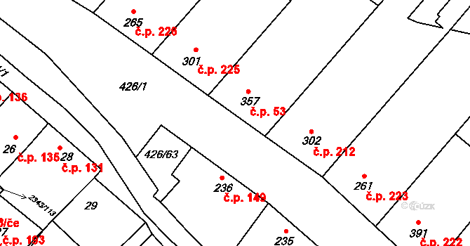 Křepice 53 na parcele st. 357 v KÚ Křepice u Hustopečí, Katastrální mapa