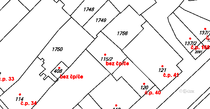 Hostěrádky-Rešov 41616073 na parcele st. 115/2 v KÚ Hostěrádky, Katastrální mapa