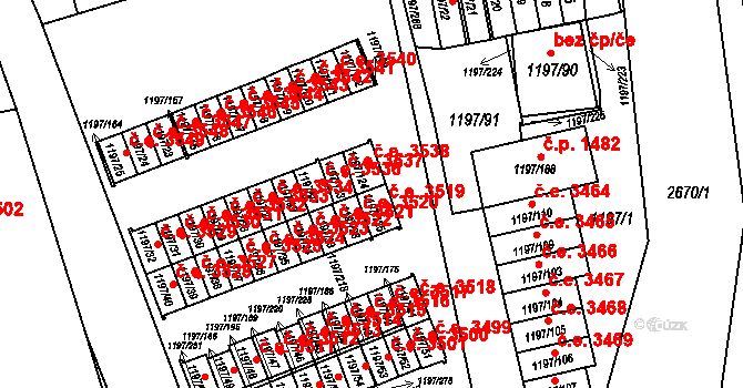 Prostřední Suchá 3519, Havířov na parcele st. 1197/125 v KÚ Prostřední Suchá, Katastrální mapa