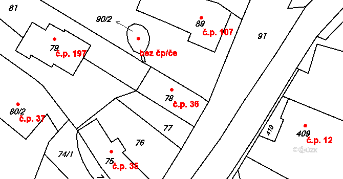 Děhylov 36 na parcele st. 78 v KÚ Děhylov, Katastrální mapa