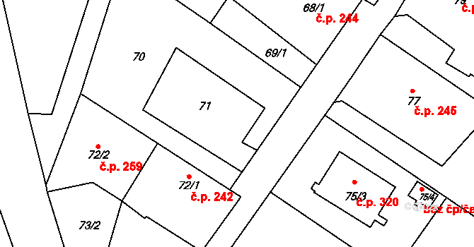 Oldřišov 243 na parcele st. 71 v KÚ Oldřišov, Katastrální mapa