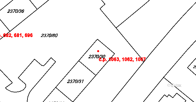 Předměstí 1062,1063,1067, Opava na parcele st. 2370/31 v KÚ Opava-Předměstí, Katastrální mapa