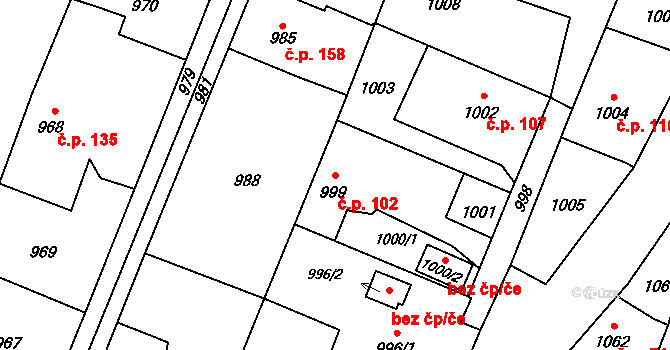 Chabičov 102, Háj ve Slezsku na parcele st. 999 v KÚ Chabičov ve Slezsku, Katastrální mapa