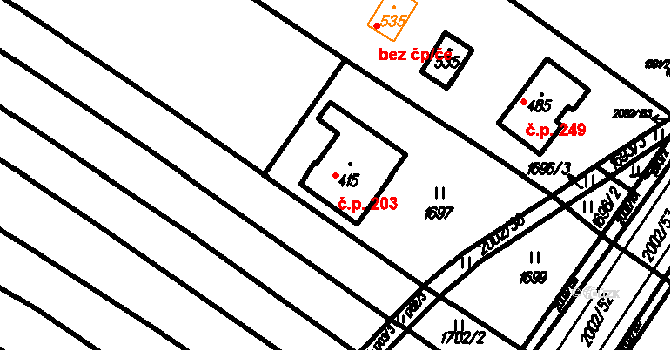Lopeník 203 na parcele st. 415 v KÚ Lopeník, Katastrální mapa