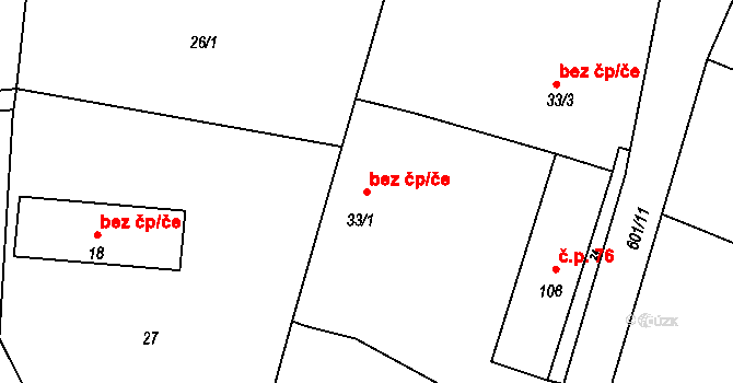 Bučina 48473073 na parcele st. 33/1 v KÚ Bučina, Katastrální mapa