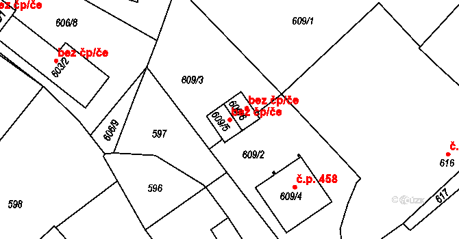 Jemnice 50277073 na parcele st. 609/5 v KÚ Jemnice, Katastrální mapa